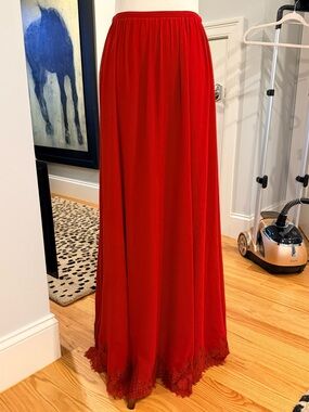 Reformation Red Maxi Skirt with Lace Trim